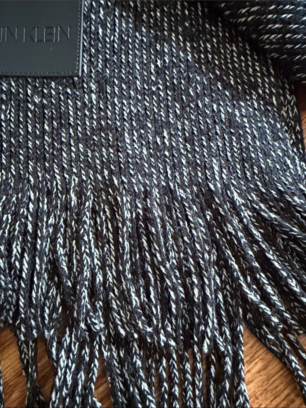Calvin Klein Black & White Marled Fringe Scarf - Picture 6 of 9
